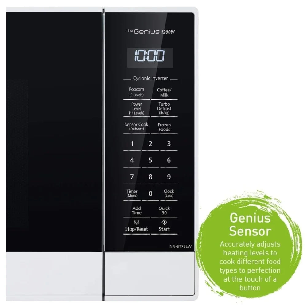 Panasonic NNST75LWC Countertop Microwave, 1.6 cu. ft. Capacity, 1,200 W Watts, White colour Genius Sensor Cooking, Cyclonic Inverter