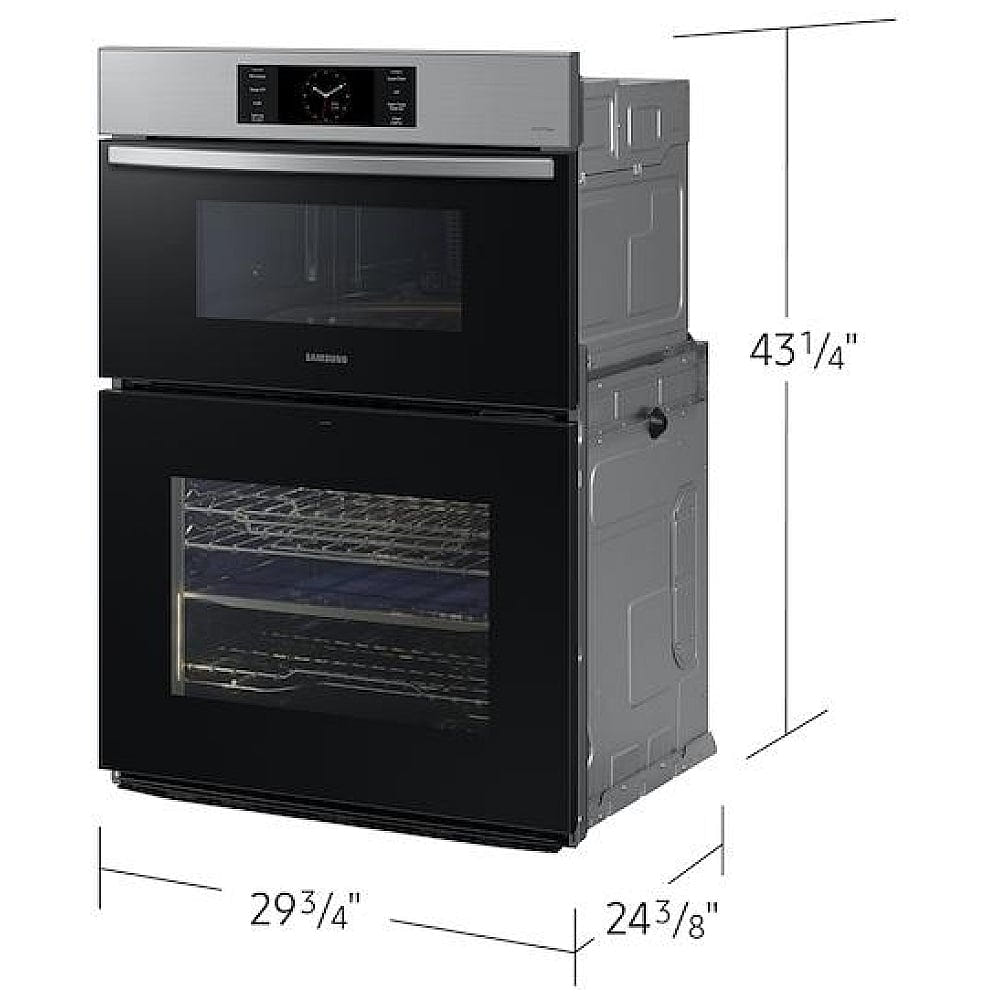 Samsung Bespoke NQ70CG700DSRAA Microwave Wall Oven Combo, 30 inch Exterior Width, Convection, Self Clean, 7 cu. ft. Capacity, Temperature Probe, Wifi Enabled, Air Fry, Stainless Steel colour FlexDuo, Air Fry, Air Sous Vide