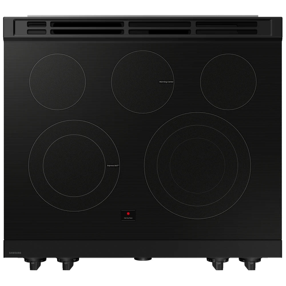 Samsung NSE6DB870012AC Electric Range, 6.3 cu. ft. Capacity, 30 inch Exterior Width, Convection, 5 Burners, Storage Drawer, Air Fry, Self Clean, 3,600 Watts Highest Burner Element, White Glass: colour True European Convection