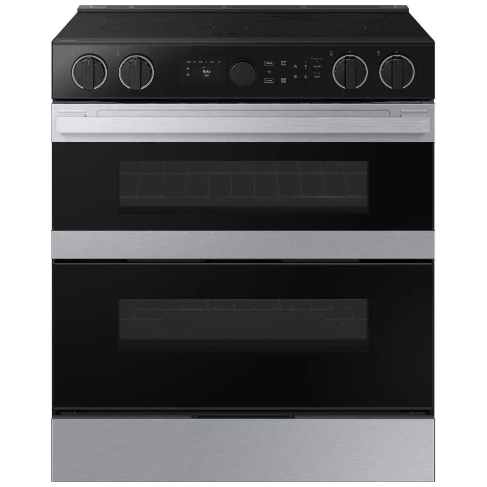 Samsung NSE6DG8550SRAC Electric Range, 6.3 cu. ft. Capacity, 30 inch Exterior Width, True Convection, 5 Burners, Storage Drawer, & , Self Clean, Double Oven, 3,600 Watts Highest Burner Element, Stainless Steel colour, Flex Duo™