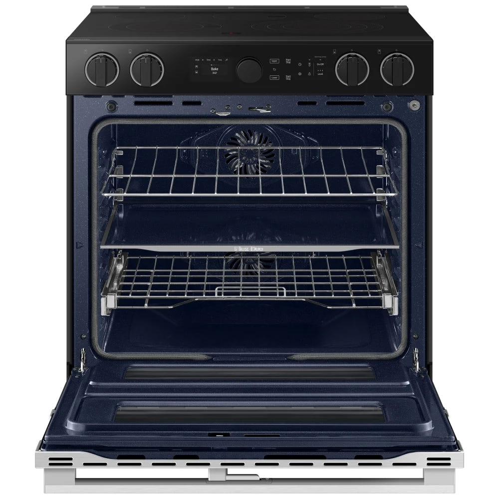 Samsung NSE6DG8550SRAC Electric Range, 6.3 cu. ft. Capacity, 30 inch Exterior Width, True Convection, 5 Burners, Storage Drawer, & , Self Clean, Double Oven, 3,600 Watts Highest Burner Element, Stainless Steel colour, Flex Duo™