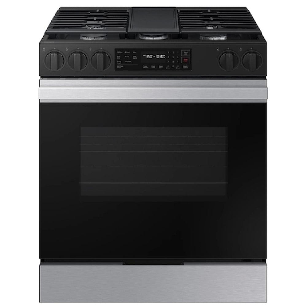 Samsung Bespoke NSG6DG8300SRAA Gas Range, 6 cu. ft. Capacity, 30 inch Exterior Width, Self Clean, Convection, 5 Burners, Storage Drawer, Air Fry, 17,000 BTU Highest Burner, Stainless Steel colour Griddle