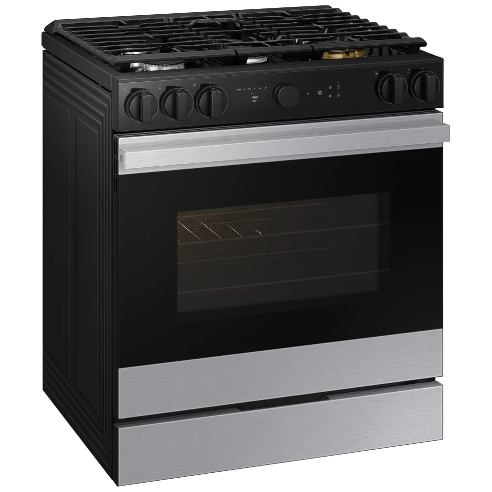 Samsung Bespoke NSG6DG8700SRAA Gas Range, 6 cu. ft. Capacity, 30 inch Exterior Width, Self Clean, True Convection, 5 Burners, Storage Drawer, & , 23,000 BTU Highest Burner, Stainless Steel colour Smart Oven Camera