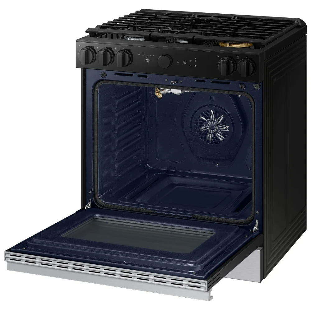Samsung Bespoke NSG6DG8700SRAA Gas Range, 6 cu. ft. Capacity, 30 inch Exterior Width, Self Clean, True Convection, 5 Burners, Storage Drawer, & , 23,000 BTU Highest Burner, Stainless Steel colour Smart Oven Camera