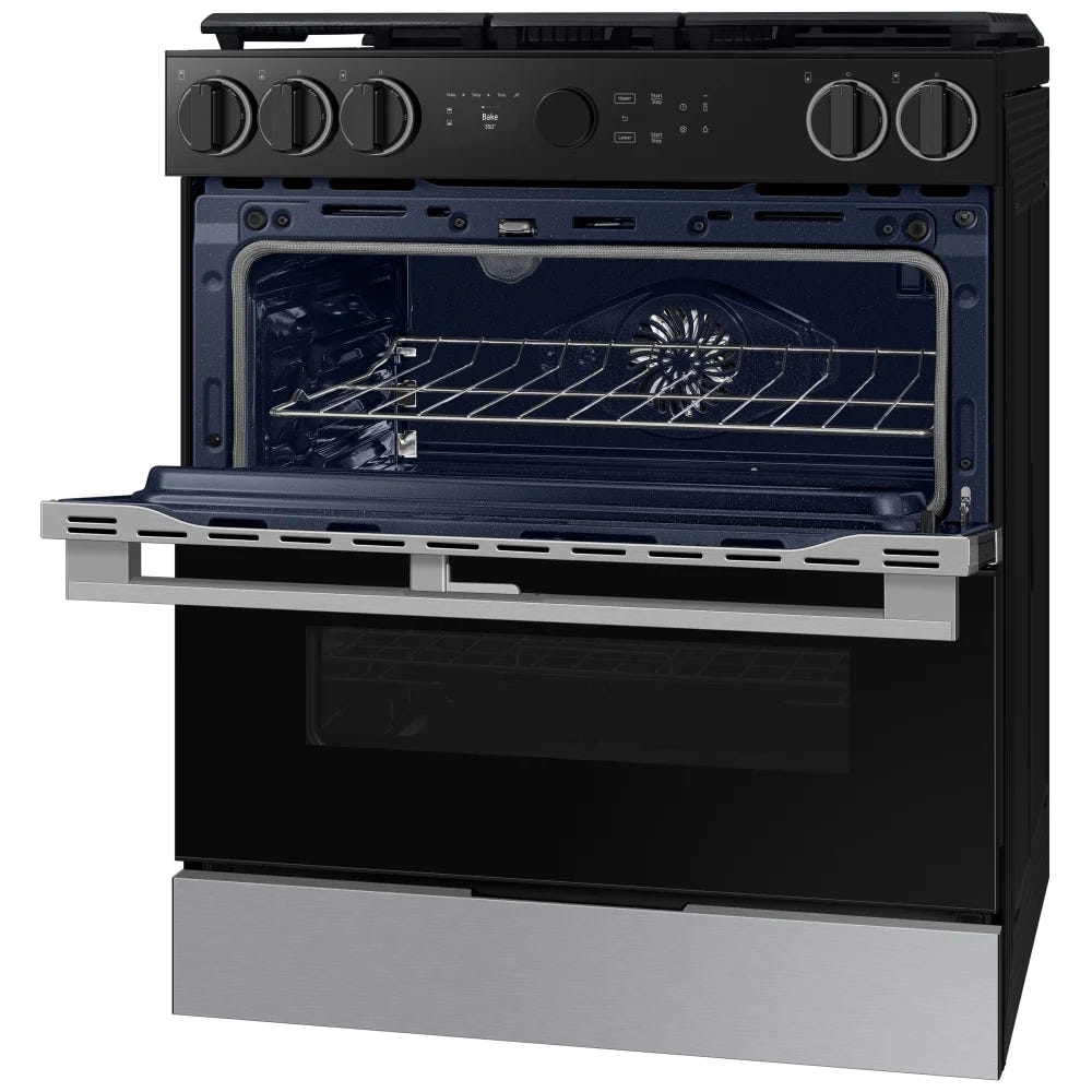 Samsung NSY6DG8550SRAC Dual Fuel Range, 6 cu. ft. Capacity, 30 inch Exterior Width, True Convection, Storage Drawer, & , Self Clean, Double Oven, Stainless Steel colour