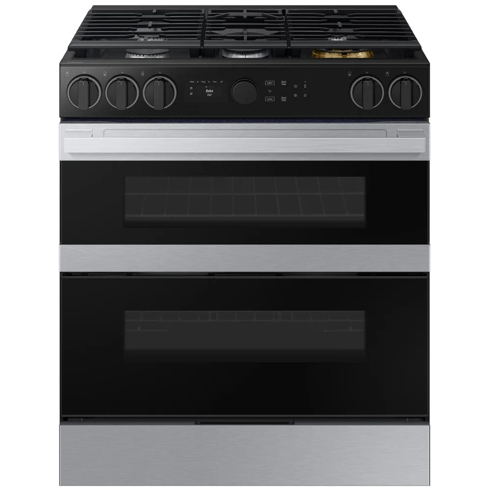 Samsung NSY6DG8550SRAC Dual Fuel Range, 6 cu. ft. Capacity, 30 inch Exterior Width, True Convection, Storage Drawer, & , Self Clean, Double Oven, Stainless Steel colour