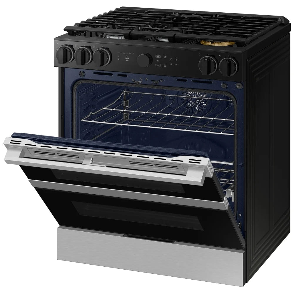 Samsung NSY6DG8550SRAC Dual Fuel Range, 6 cu. ft. Capacity, 30 inch Exterior Width, True Convection, Storage Drawer, & , Self Clean, Double Oven, Stainless Steel colour