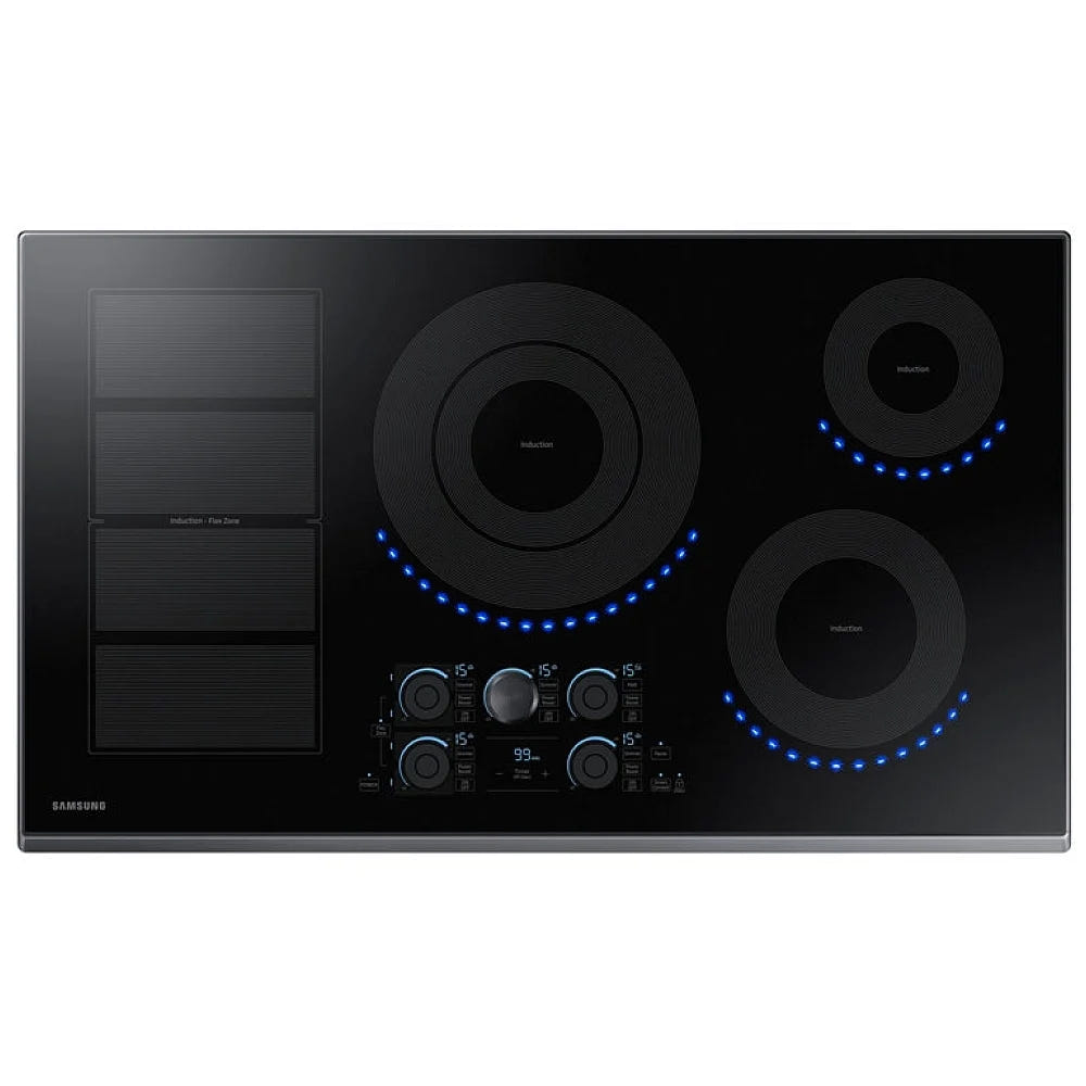 Samsung NZ36K7880UG Induction Cooktop, 36 inch Exterior Width, 5 Burners, 4,800 Watts Highest Burner Element, Black colour Virtual Flame