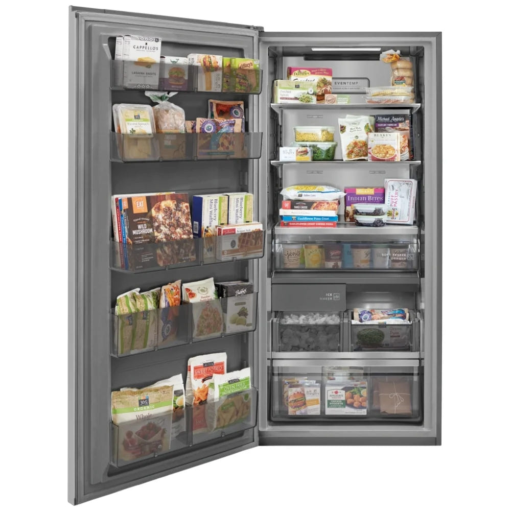 Frigidaire Professional PRDF1922AF 立式冷冻柜,32 7/8 英寸宽,18.6 立方英尺容量,自动,可逆门,内部照明(冷冻室),制冰机,不锈钢颜色