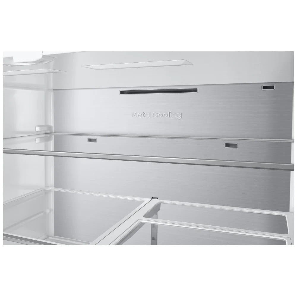 Samsung Bespoke RF90F29BECRAA French Door Refrigerator, 36 inch Width, ENERGY STAR Certified, 29 cu. ft. Capacity, Custom Panel Ready, Water Dispenser (Interior), Ice Dispenser (Freezer Located), Stainless steel colour AI Home in Charcoal Glass Top