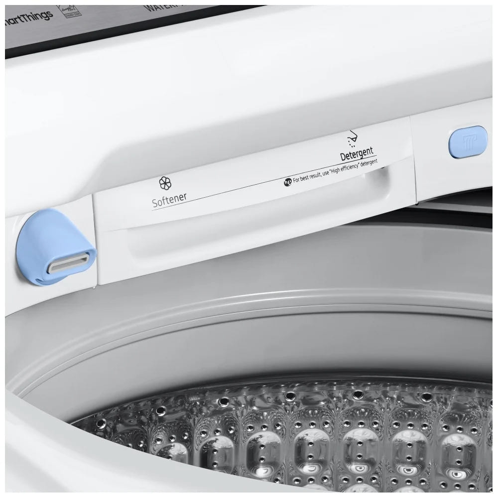 Samsung WA52DG5500AWUS Top Load Washer, ENERGY STAR Certified, 6 cu. ft. Washer Capacity, 12 Wash Cycles, 5 Temperature Settings, 750 RPM Washer Spin Speed, Impeller, Wifi Enabled, White colour