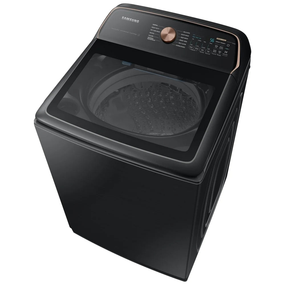 Samsung WA54CG7550AVA4 Top Load Washer, ENERGY STAR Certified, 6.2 cu. ft. Washer Capacity, 12 Wash Cycles, 5 Temperature Settings, 750 RPM Washer Spin Speed, Impeller, Wifi Enabled, Black Stainless Steel colour Water Faucet