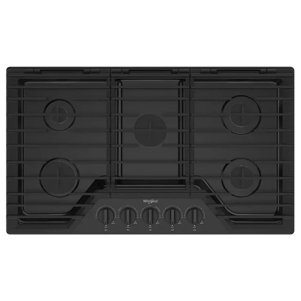 Whirlpool WCGK5036PB Gas Cooktop, 36 inch Exterior Width, 5 Burners, Black colour