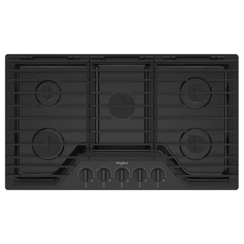 Whirlpool WCGK5036PB Gas Cooktop, 36 inch Exterior Width, 5 Burners, Black colour