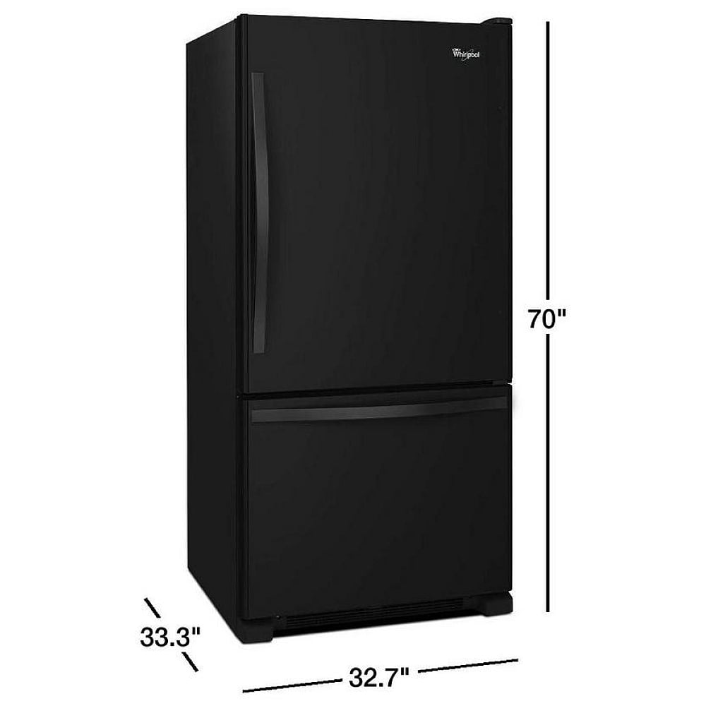 Whirlpool WRB322DMBB Bottom Freezer Refrigerator, 33 inch Width, Ice Dispenser (Freezer Located), 21.9 cu. ft. Capacity, Black colour