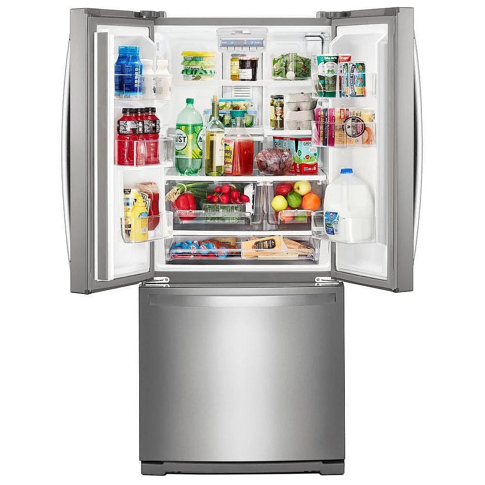 Whirlpool WRF560SMHZ 法式门冰箱,30 英寸宽,19.7 立方英尺容量,制冰机(位于冷冻室),不锈钢颜色