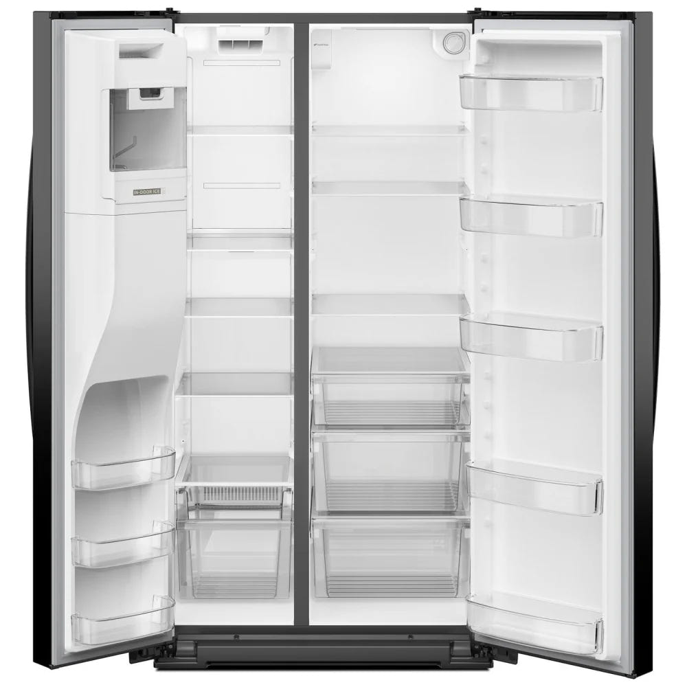 Whirlpool WRSF5536RB 并排式冰箱,36 英寸宽,制冰机(门内),饮水机(外部),28.49 立方英尺容量,黑色