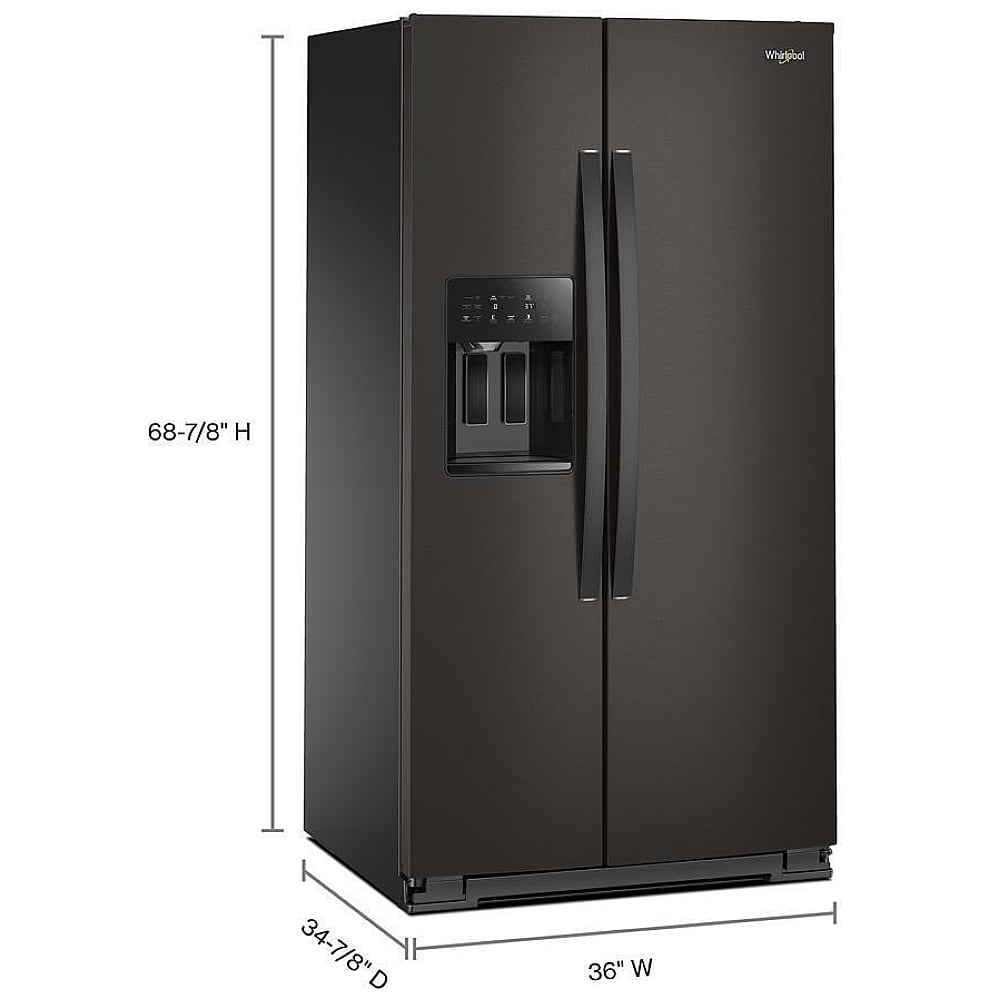 Whirlpool WRSF5536RV Side by Side Refrigerator, 36 inch Width, Ice Dispenser (Thru Door), Water Dispenser (Exterior), 28.49 cu. ft. Capacity, Black Stainless Steel colour