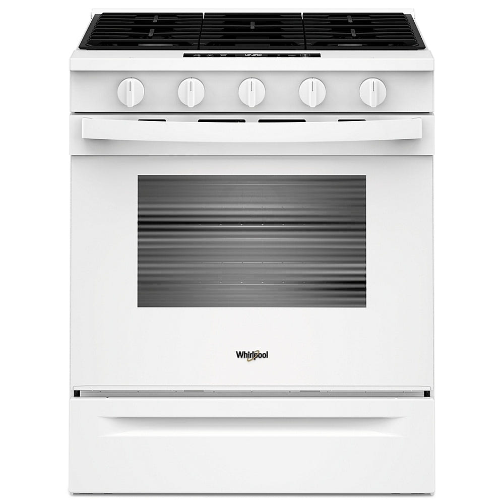Whirlpool WSGS5030SW Gas Range, 5 cu. ft. Capacity, 30 inch Exterior Width, Steam & Self Clean, Convection, 5 Burners, Storage Drawer, Air Fry, 18,000 BTU Highest Burner, White colour, SpeedHeat™ Burner