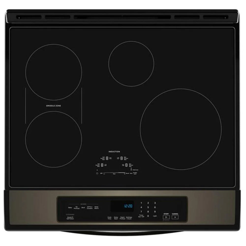Whirlpool WSIS5030RV Induction Range, 6.4 cu. ft. Capacity, 30 inch Exterior Width, Self Clean, True Convection, 4 Burners, Air Fry, Black Stainless Steel colour