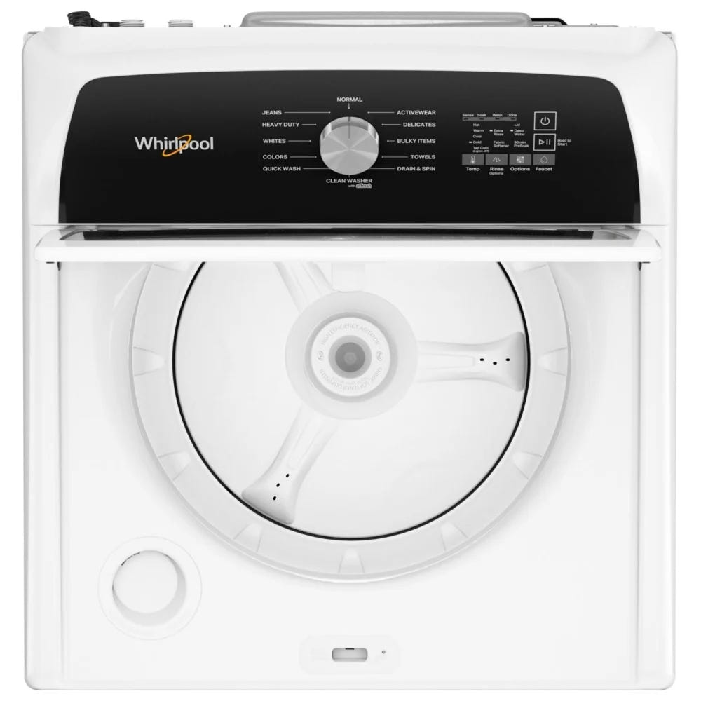 Whirlpool WTW5025SW Top Load Washer, 5.2 cu. ft. Washer Capacity, 770 RPM Washer Spin Speed, 5 Temperature Settings, 12 Wash Cycles, Agitator, White colour