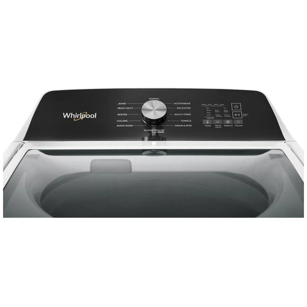 Whirlpool WTW5025SW Top Load Washer, 5.2 cu. ft. Washer Capacity, 770 RPM Washer Spin Speed, 5 Temperature Settings, 12 Wash Cycles, Agitator, White colour