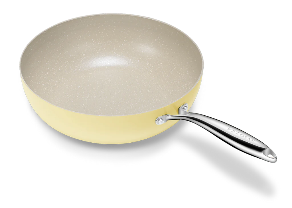 Velosan Pebble Series Nonstick 12.5'' Wok With Lid Yellow (side view)