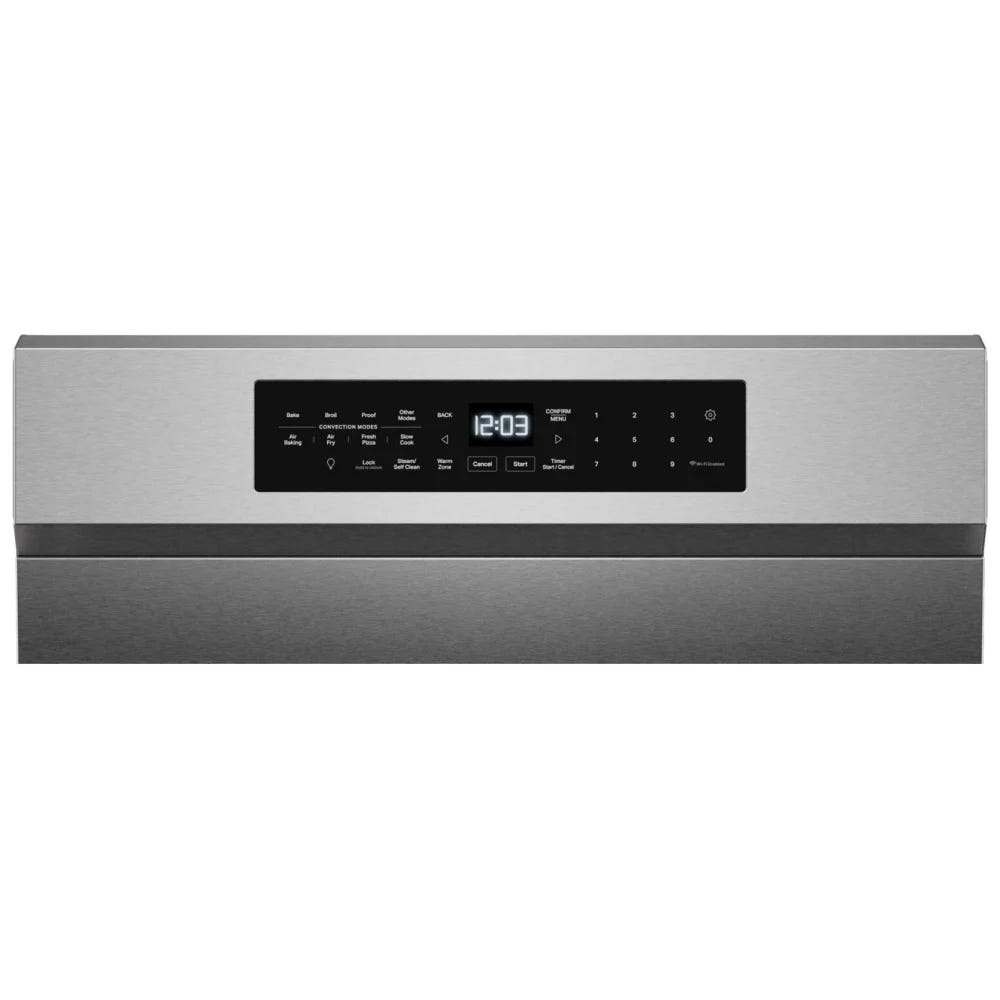 KitchenAid YKFES530SPS 电炉,5.3 立方英尺容量,30 英寸外部宽度,对流,5 个燃烧器,储物抽屉,空气炸锅,3,000 瓦最高燃烧器元件,防指纹不锈钢颜色,Even-Heat™,PrintShield™ 表面处理