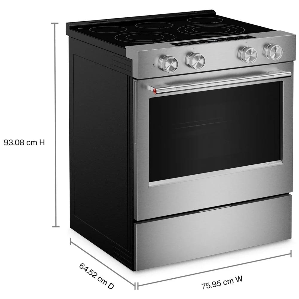 KitchenAid YKSES530SPS Electric Range, 5.3 cu. ft. Capacity, 30 inch Exterior Width, True Convection, 5 Burners, Storage Drawer, Air Fry, Self Clean