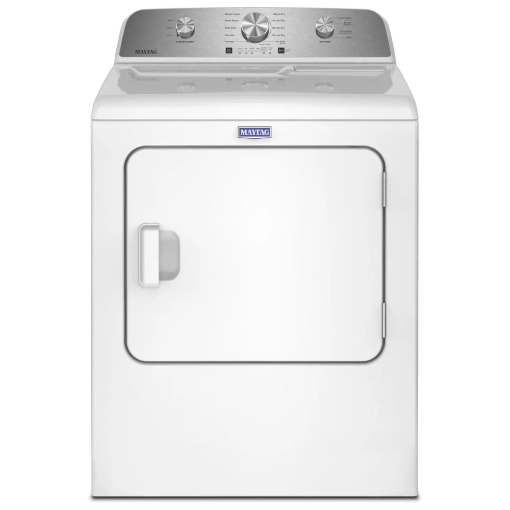 Maytag YMED4205SW 电动烘干机,7.0 立方英尺容量,3 种温度设置,钢制滚筒,白色