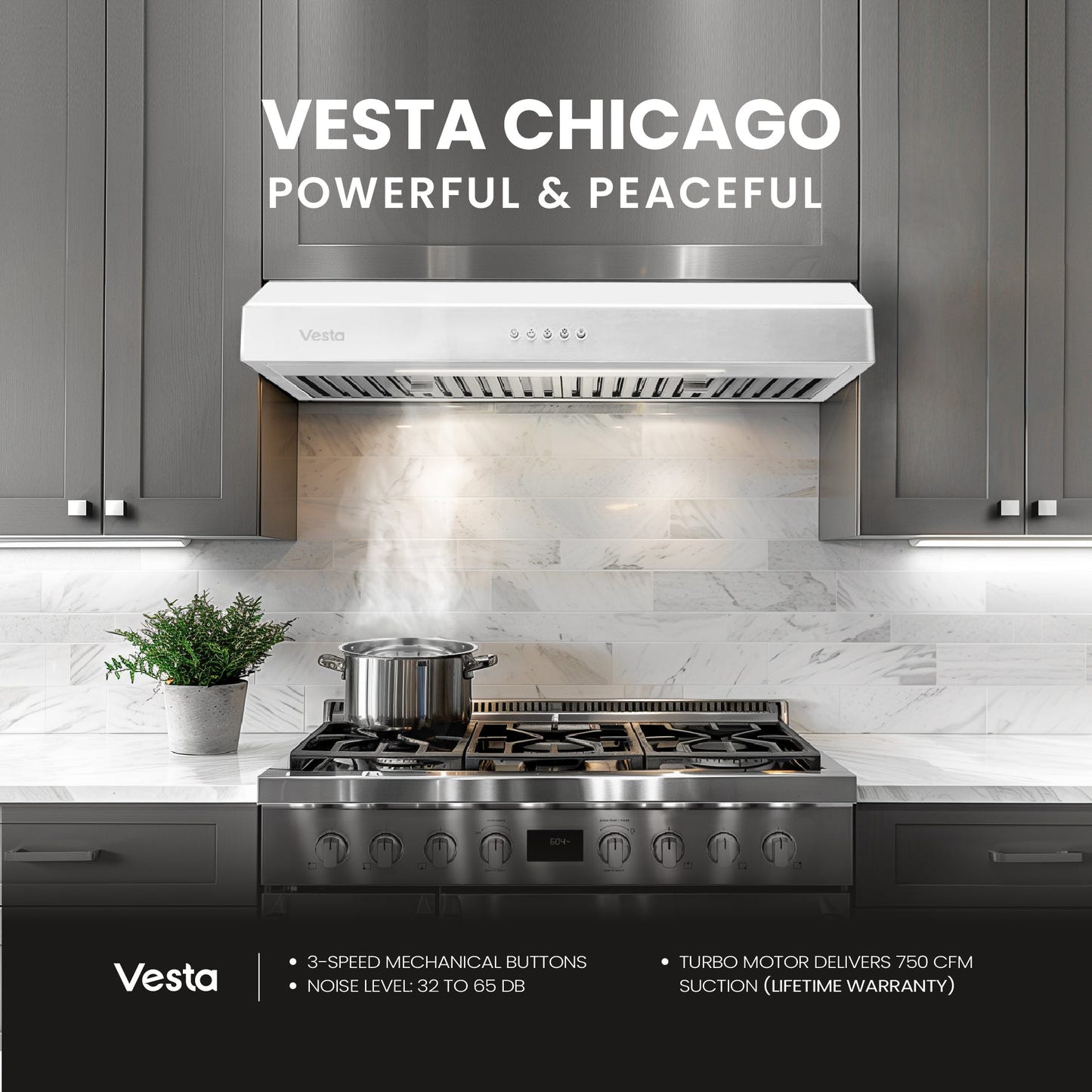 30" Vesta Chicago 750 CFM Under Cabinet Range Hood