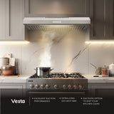 Vesta Charlotte 500 CFM Under Cabinet Range Hood in Stainless Steel