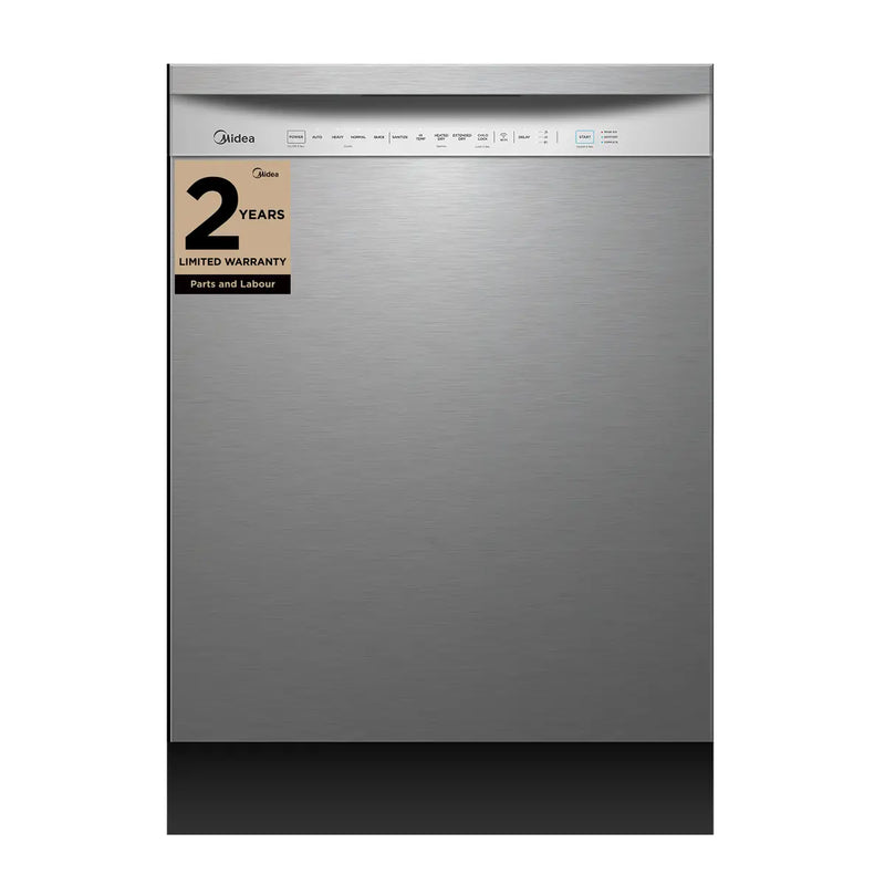 Midea MDF24P1AST Dishwasher, 24 inch Exterior Width, 52 dB Decibel Level, Full Console, Stainless Interior, 4 Wash Cycles, 14 Capacity (Place Settings), Hard Food Disposal, 2 Loading Racks, Wifi Enabled, Stainless Steel colour