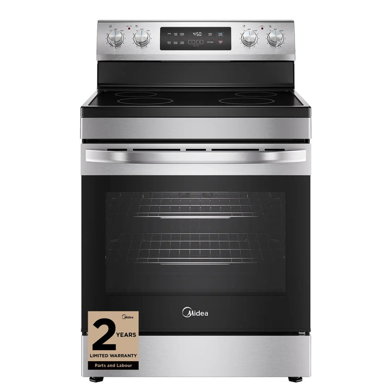 Midea MER30B14ASTC Electric Range, 6.3 cu. ft. Capacity, 30 inch Exterior Width, 4 Burners, Storage Drawer, Manual Clean, 1,800 W Highest Element, Stainless Steel colour