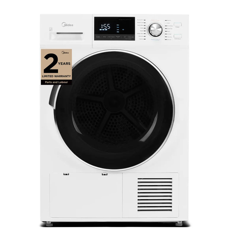 Midea MLE27N5AWWC Electric Dryer, 4.4 cu. ft. Dryer Capacity, 16 Dry Cycles, 4 Temperature Settings, Ventless - Heat Pump, Stackable, White colour