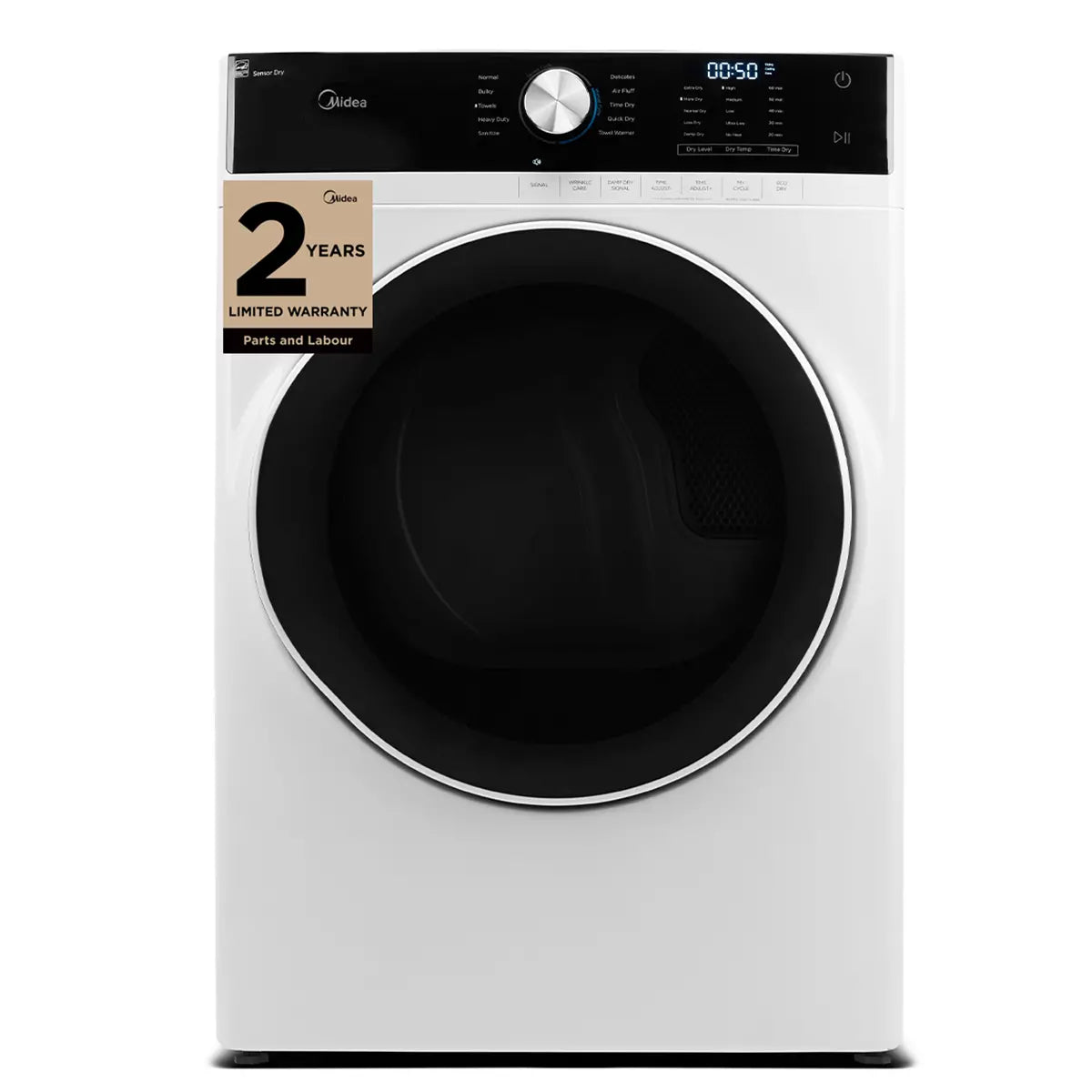 Midea MLE52N4AWW Electric Dryer, 6 cu. ft. Dryer Capacity, 10 Dry Cycles, 5 Temperature Settings, Vented, Stackable, White colour