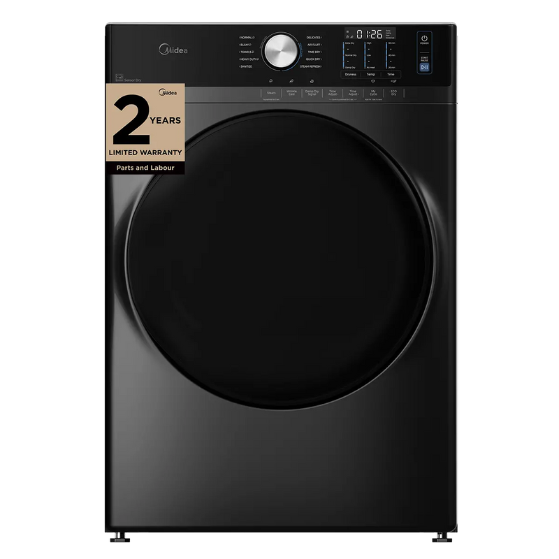 Midea MLHE52S7AGG Electric Dryer, 8.0 cu. ft. Dryer Capacity, 10 Dry Cycles, Steam Clean, 5 Temperature Settings, Vented, Stackable, Metallic Grey colour