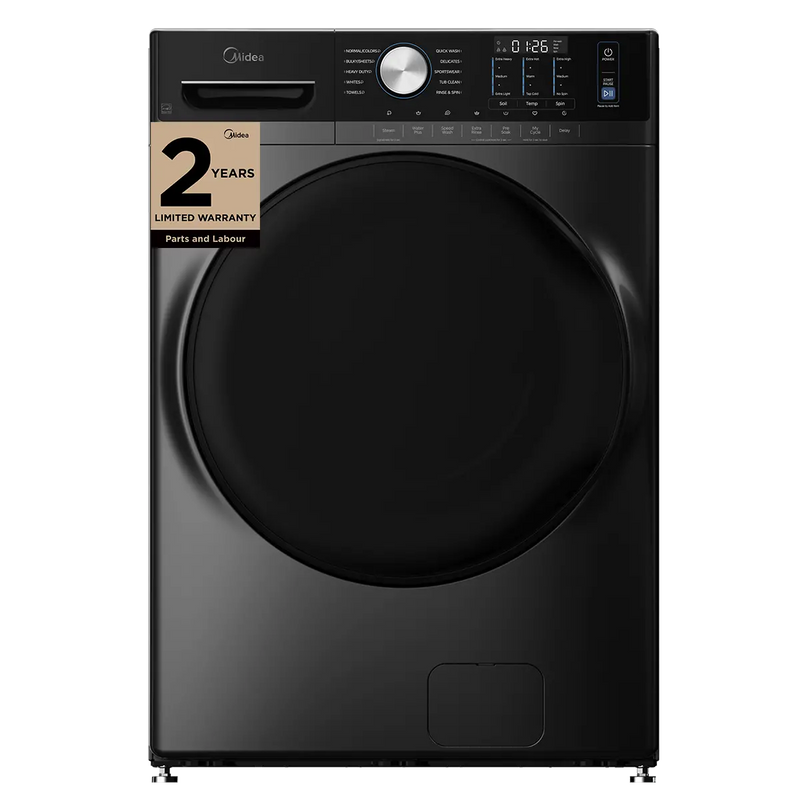 Midea MLHW52S7AGG Front Load Washer, 27 inch Width, 5.2 cu. ft. Washer Capacity, 1,300 RPM Washer Spin Speed, 10 Wash Cycles, 5 Temperature Settings, Water Heater, Steam Clean, ENERGY STAR Certified, Metallic Grey colour