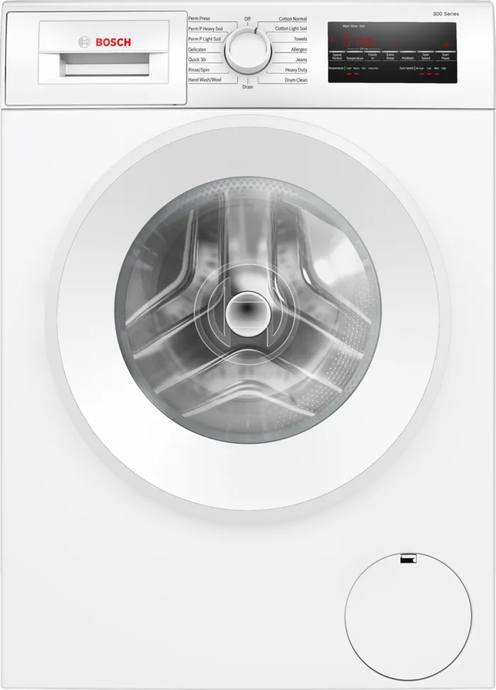 Bosch WGA14400UC Front Load Compact Washer, ENERGY STAR Certified, 2.2 cu. ft. Washer Capacity, 15 Wash Cycles, White colour, front view