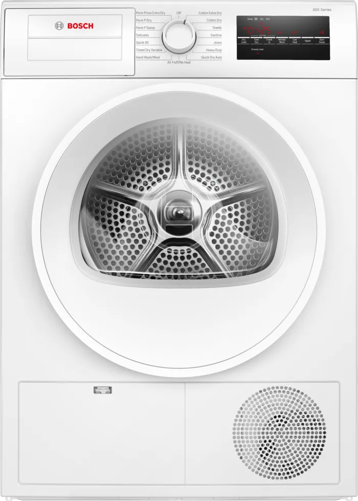 Bosch WPA12100UC Electric Dryer, 23 1/2 inch Width, 4 cu. ft. Capacity, 3 Temperature Settings, Stackable, White colour