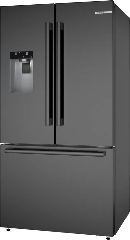 Bosch B36FD52SNB French Door Refrigerator, 36 inch Width, ENERGY STAR Certified, 26 cu. ft. Capacity, Water Dispenser (Exterior), Ice Dispenser (Thru Door), Black Stainless Steel colour