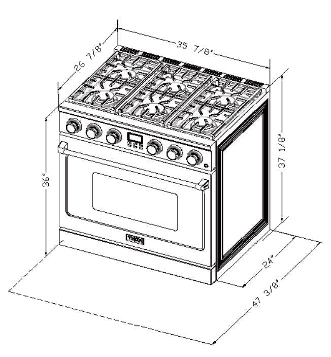 Alberta 36'' Stainless Steel Professional Freestanding Full Gas Range