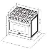 Alberta 36'' Stainless Steel Professional Freestanding Full Gas Range