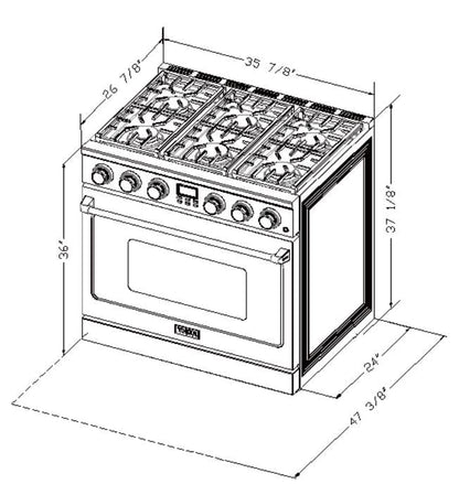Alberta 36'' Stainless Steel Professional Freestanding Full Gas Range
