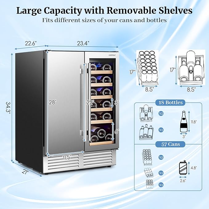 Costway 24" Dual Zone Wine and Beverage Cooler