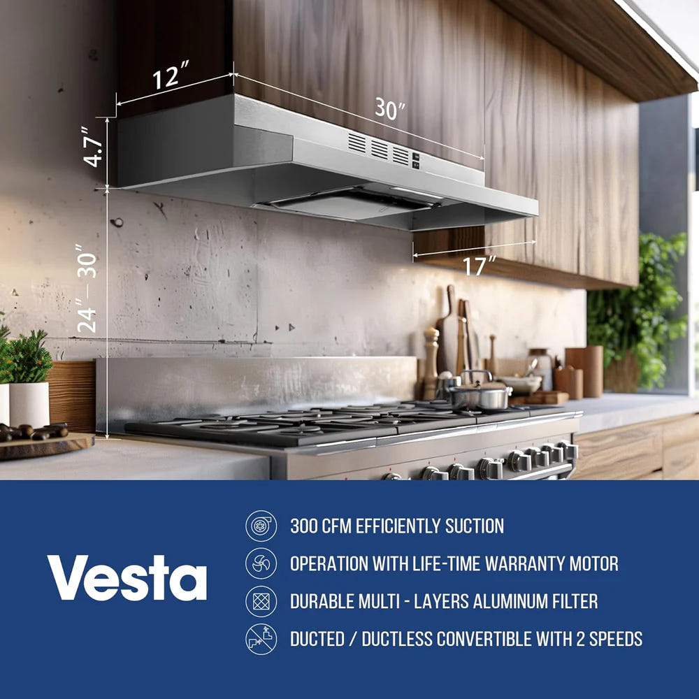 Vesta CINCINNATI 30" Stainless Steel Under Cabinet Range Hood