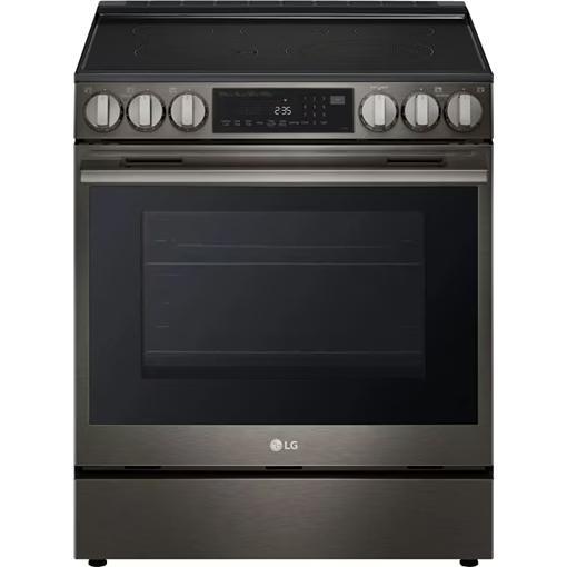 LG LSEL6335ZE Electric Range, 6.3 cu. ft. Capacity, 30 inch Exterior Width, Convection, 5 Burners, Storage Drawer, Air Fry, Self Clean, 3,200 W Highest Element, Black Stainless Steel colour