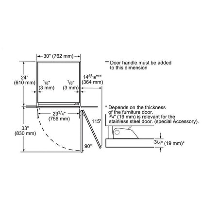 Benchmark Built-in Fridge 30'' Column Refrigerator Flat Hinge B30IR905SP