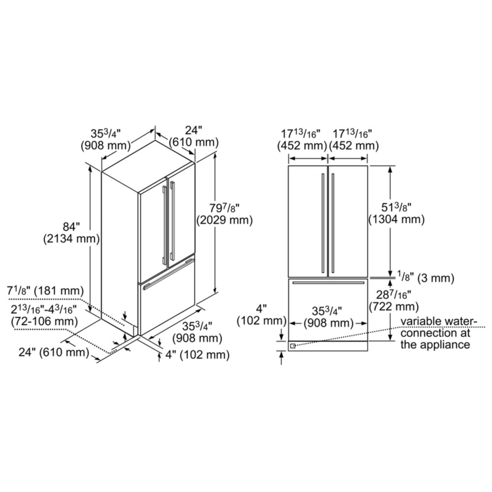 Benchmark Built-in French Refrigerator 36" Flat Hinge B36BT935NS