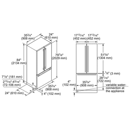Benchmark Built-in French Refrigerator 36" Flat Hinge B36BT935NS